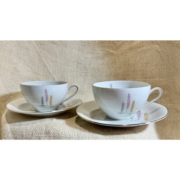 Winterling Other - 2 WINTERLING Bavaria MCM mid century modern pastel WHEAT feather cups & saucers